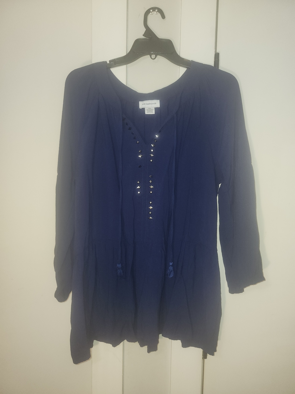 Navy Stud-Detail Long Sleeve Women's Tunic